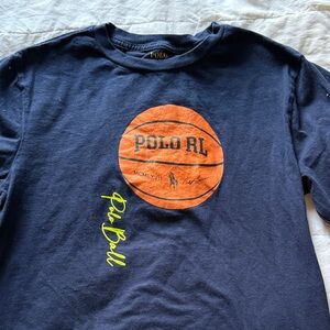 Polo by Ralph Lauren Kids Navy Tee with Orange Basketball Graphic